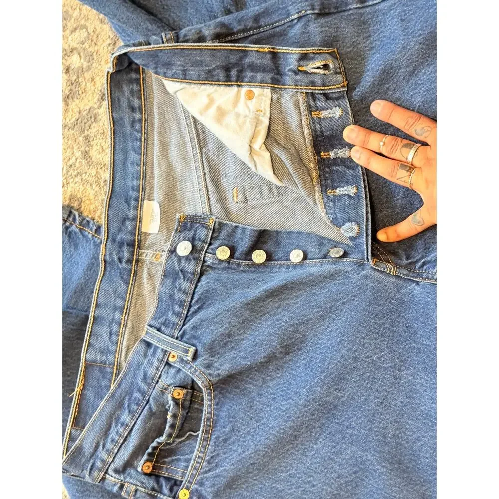 Levi’s 505 Regular Fit Button Fly Jeans Men 36x34 Medium Wash Straight Leg Denim